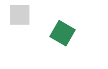 a faint gray square at its original position, and the same square translated and rotated, in green