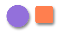 a purple circle and a coral rounded square, both with soft drop shadows