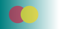 a teal rectangle faded left-to-right by a mask, with two overlapping semi-transparent circles composited correctly as one unit above it